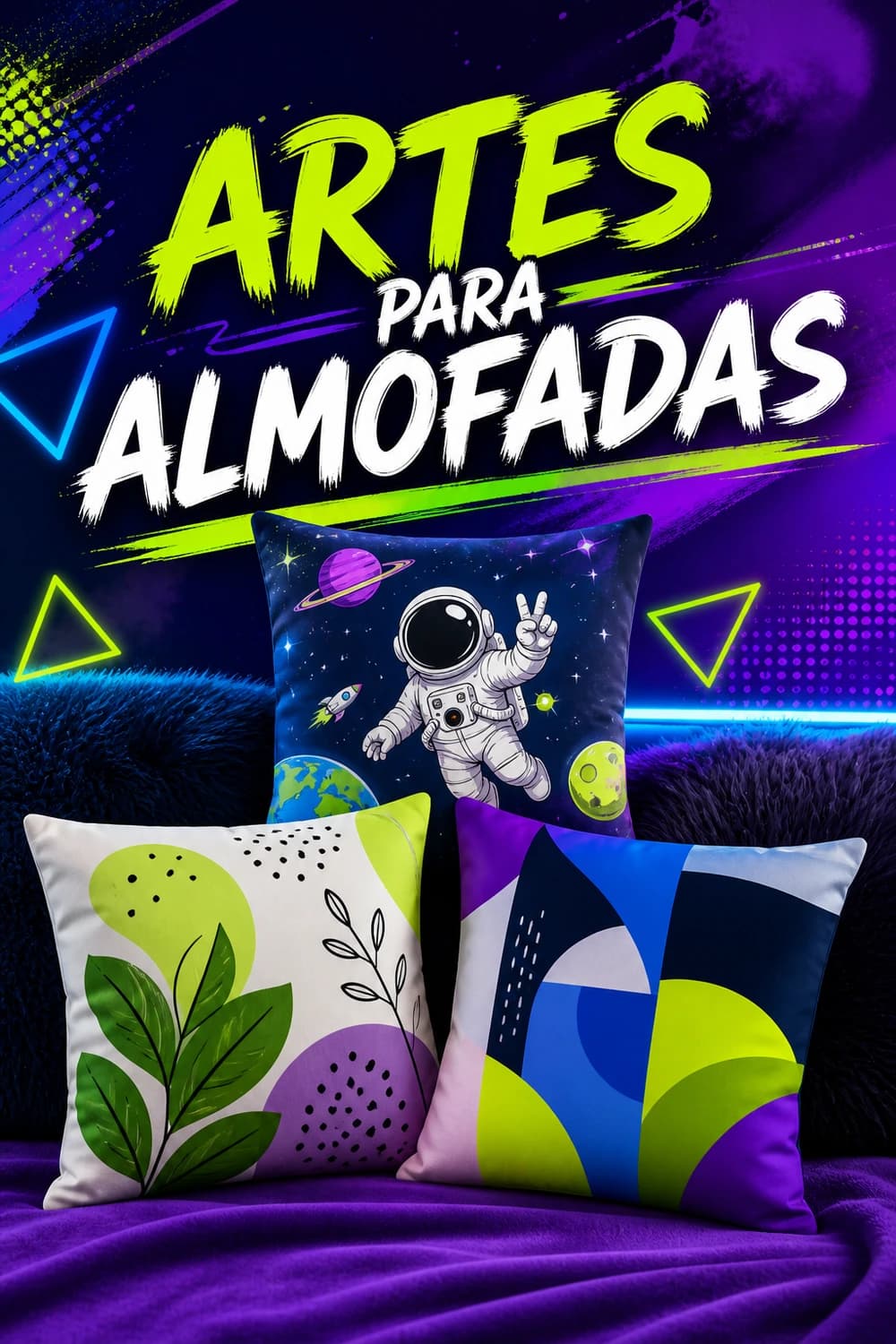 Três almofadas com arte inteiramente original para o tema ARTES PARA ALMOFADAS.