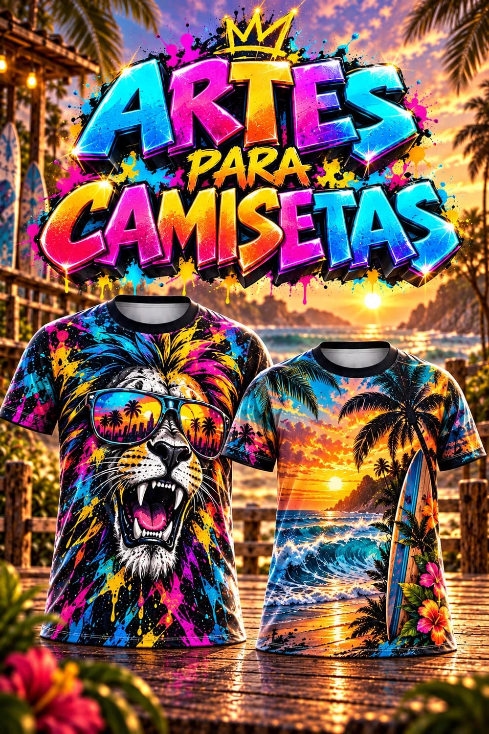 Duas camisetas com arte inteiramente original para o tema ARTES PARA CAMISETAS.